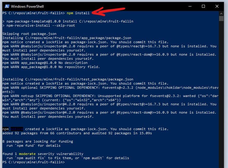 PowerShell NPM install