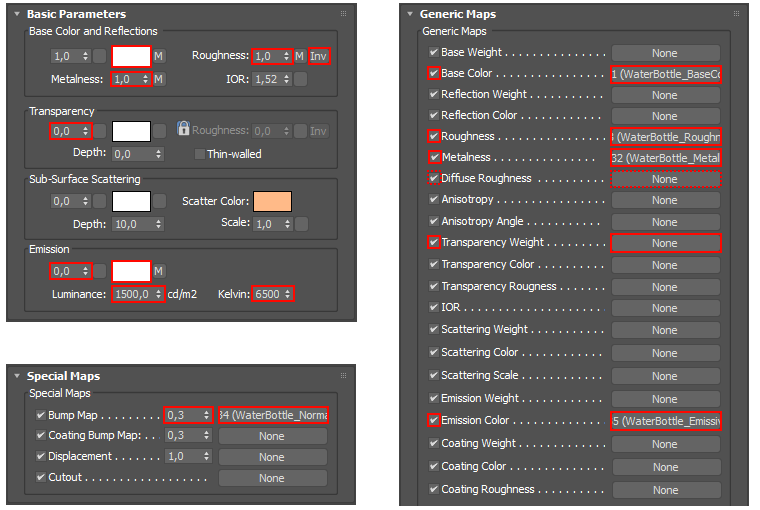 3DS MAX physical material parameters