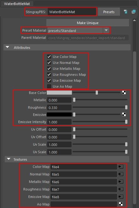 Maya Stingray PBS material parameters